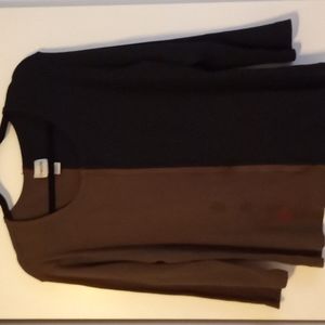 Chico's Color Block L/S Top in Black & Brown with Asian Script in Size 2 /Large